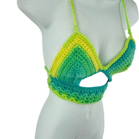 Napper Womens Crochet crop Top Peek A Boo Handmade halter Medium New - Picture 5 of 8
